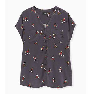 Torrid Disney Women's plus Mickey Mouse button up dark gray shirt Size 1 14 16